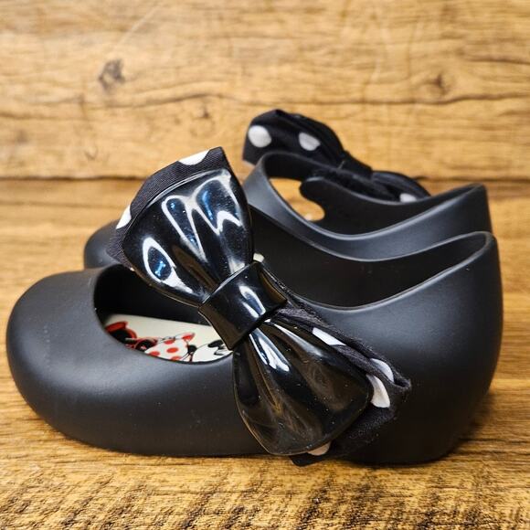 Mini Melissa Black Peep Toe Minnie Mouse Mary Jane flats shoes size 6 - Picture 3 of 7